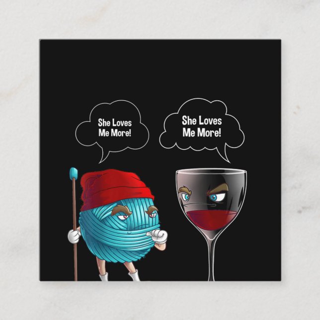 Coola Hon Kärlek mig Crochet och Vin futtig Nål Fyrkantigt Visitkort (Framsida)