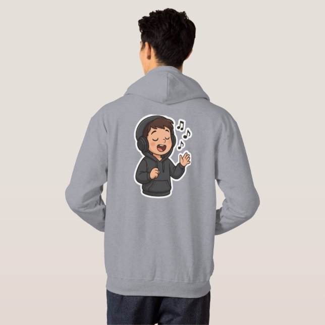 Coola Hoodie Boy Singing Sticker 🎧 | Music Älskar (Hel baksida)