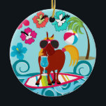 Coola Horse Surfer Roligt  Beach Party Julgransprydnad Keramik<br><div class="desc">Coola Horse Surfer Roligt  Beach Party 

 "Häst" "strand party" "sommar" "roligt" "djur" "lustigt" "coola" "strand" "surfing" "surfer" "solglasögon" "surfboard" "strand boll" "handflatan träd" "blommor" "drink"</div>