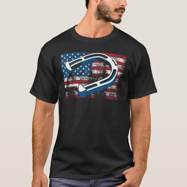 Coola Horseshoe Pitching USA flagga Us Pitcher Flä T Shirt (Framsida)