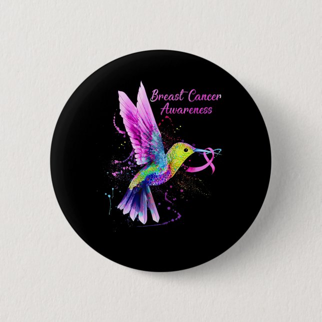 Coola Hummingbird Holding Rosa Ribbon Breast Cance Knapp (Framsida)