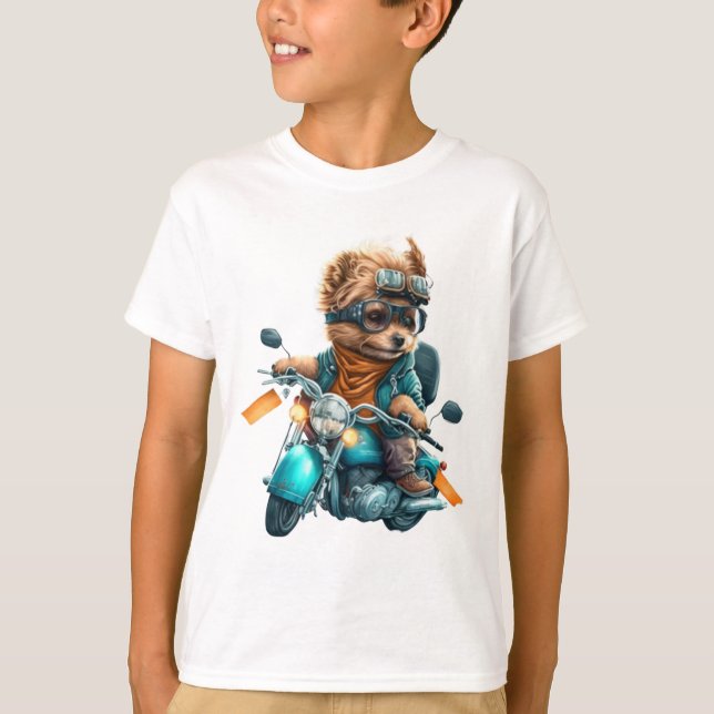 Coola hund biker, söt Yorkshire-hund-chaufför T Shirt (Framsida)