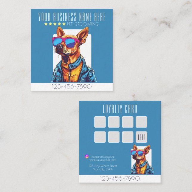 Coola Hund Grooming trendig och snyggt lojalitet Fyrkantigt Visitkort (Fram/baksida)