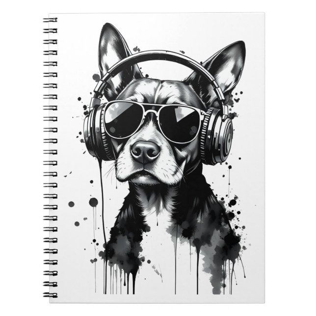 Coola-Hund hörlurar Utspädda husdjur Svart och vit Anteckningsbok (Framsidan)