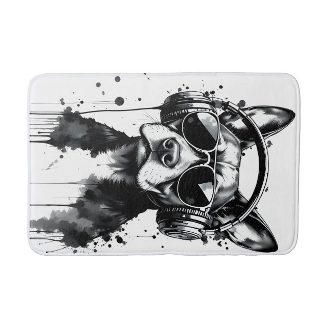 Coola-Hund hörlurar Utspädda husdjur Svart och vit Badrumsmatta (Framsidan)