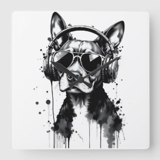 Coola-Hund hörlurar Utspädda husdjur Svart och vit Fyrkantig Klocka