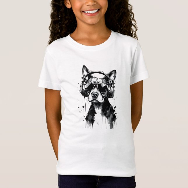 Coola-Hund hörlurar Utspädda husdjur Svart och vit T Shirt (Framsida)