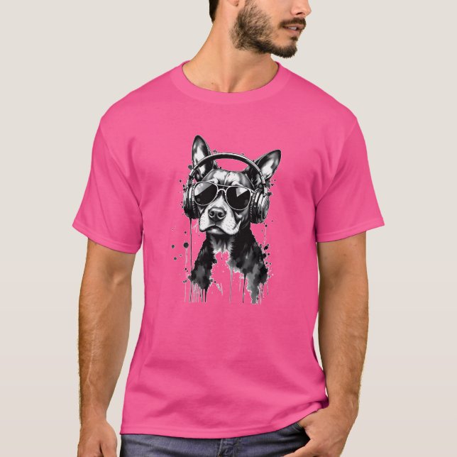 Coola-Hund hörlurar Utspädda husdjur Svart och vit T Shirt (Framsida)