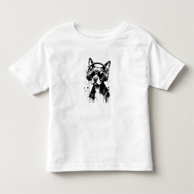 Coola-Hund hörlurar Utspädda husdjur Svart och vit T Shirt (Framsida)