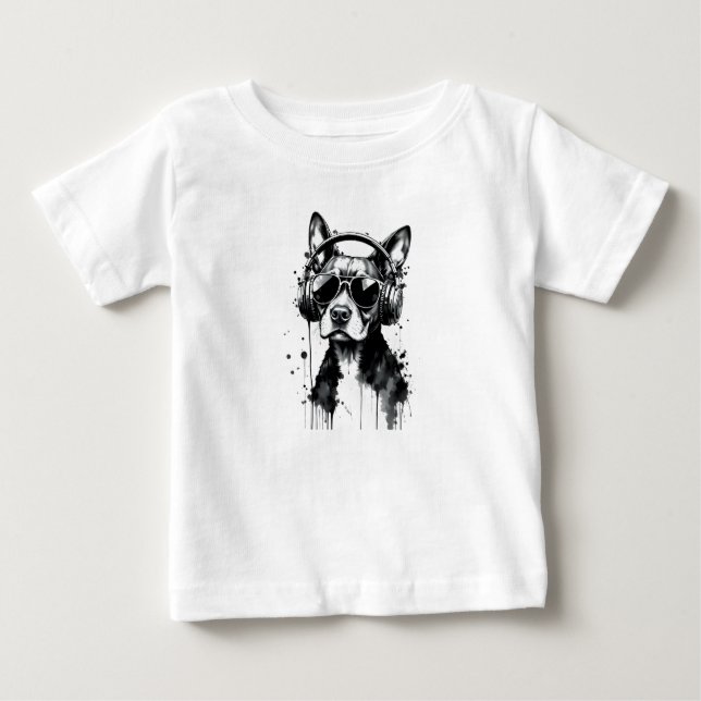 Coola-Hund hörlurar Utspädda husdjur Svart och vit T Shirt (Framsida)