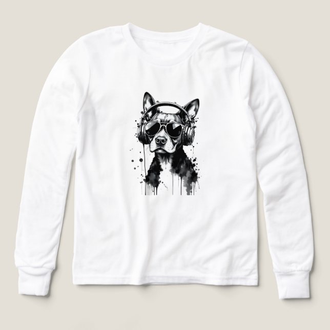 Coola-Hund hörlurar Utspädda husdjur Svart och vit T Shirt (Design framsida)