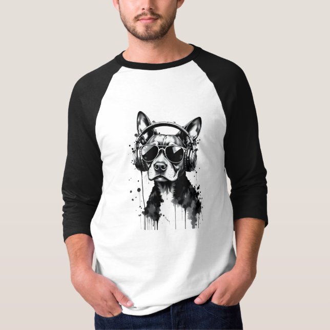 Coola-Hund hörlurar Utspädda husdjur Svart och vit T Shirt (Framsida)