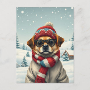 Coola Hund i Preppy Winter Attire och Hat Winter Helg Vykort