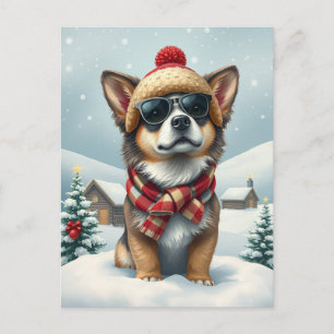 Coola Hund i Preppy Winter Attire och Hat Winter Helg Vykort