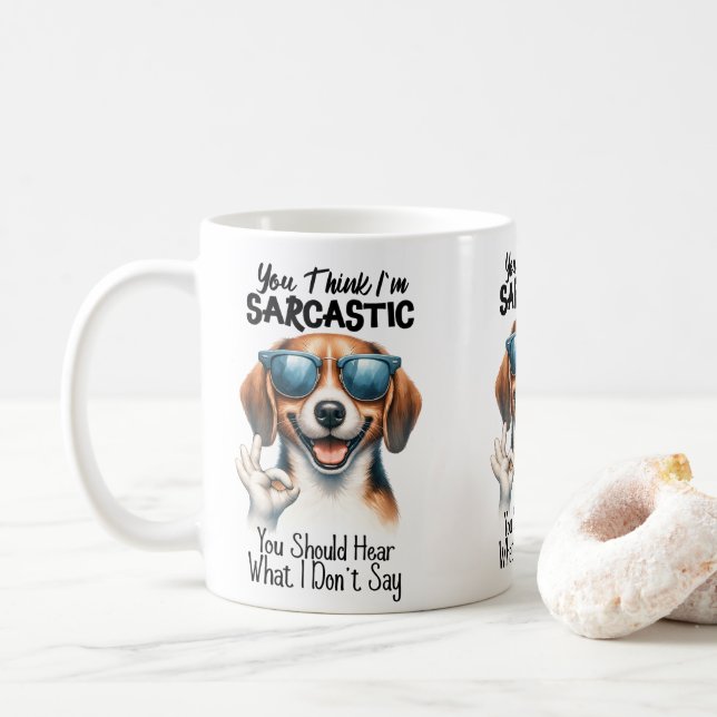 Coola Hund i solglasögon - Finny OK Gesture Art Kaffemugg (Med munk)