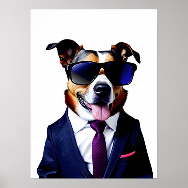 Coola hund i solglasögon och kostym, Hund Business Poster (Framsidan)