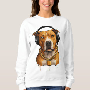 Coola Hund med hörlurar och Guld chain - Urban St T Shirt