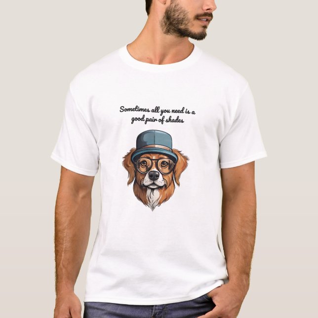 Coola Hund med skuggor T-Shirt - Roligt och Snyggt (Framsida)