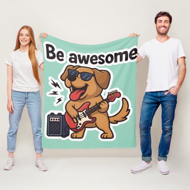 Coola Hund Rocking Guitar Sticker | Be Fantastisk  Fleecefilt (På plats)
