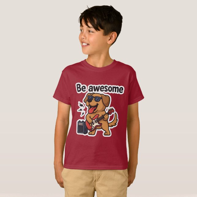 Coola Hund Rocking Guitar Sticker | Be Fantastisk  T Shirt (Hel framsida)