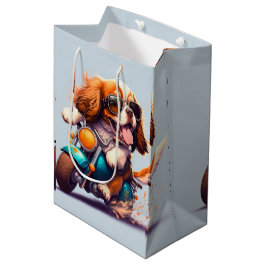 Coola hund som kör en motorcykelpresentväska