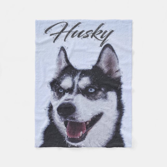 Coola Husky Hund Black White Älskare Fleecefilt (Framsidan)