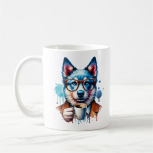 Coola Husky med kaffe - Hipster Hund Art Mugg