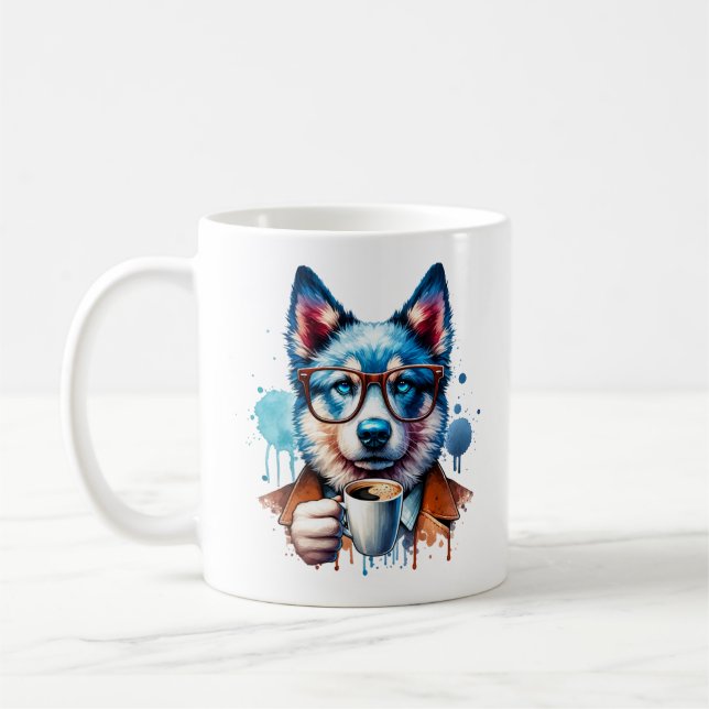 Coola Husky med kaffe - Hipster Hund Art Mugg (Vänster)