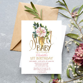 Coola Ice Cream Flower Stripe Birthday Inbjudningar