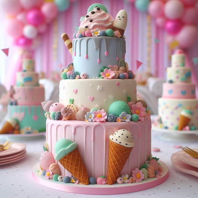 COOLA ICE CREAM THEMED BARNS FÖDELSEDAG CAKE KORT (Skapare uppladdad)