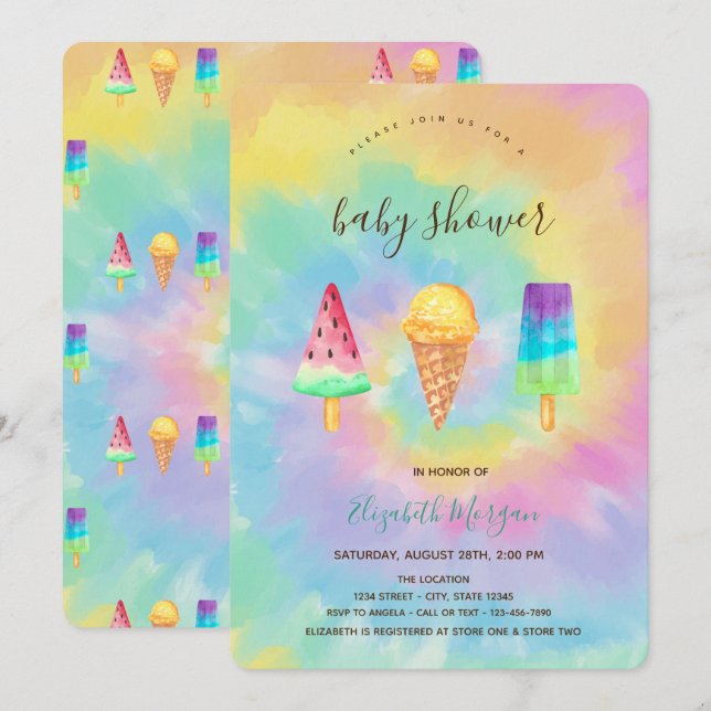Coola Ice Creams Summer Tie Dye Baby Shower Inbjudningar (Fram/baksida)