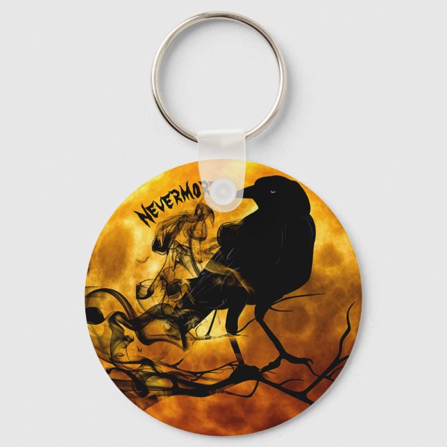 Coola "Icke-mer" Raven Orange Måne Wispy Spöken Nyckelring (Framsida)