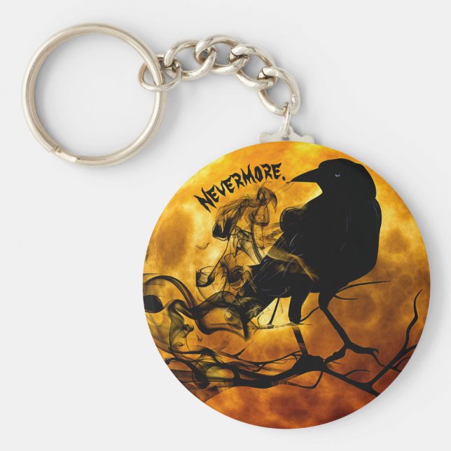 Coola "Icke-mer" Raven Orange Måne Wispy Spöken Nyckelring (Framsidan)