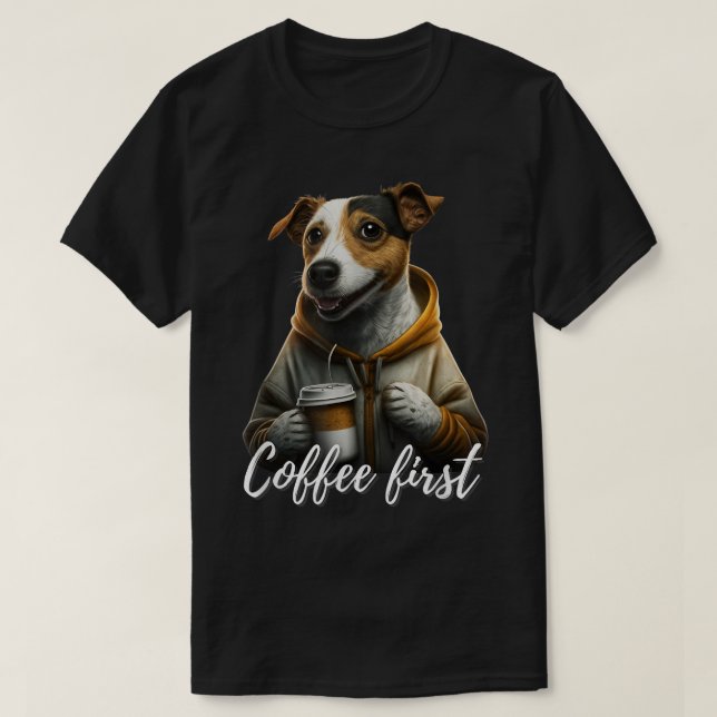 Coola Jack Russel Terrier med kaffe och sätning T Shirt (Design framsida)