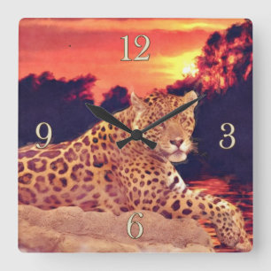 Coola Jaguar vid Tikal Big Cat Wildlife Wall Clock Fyrkantig Klocka