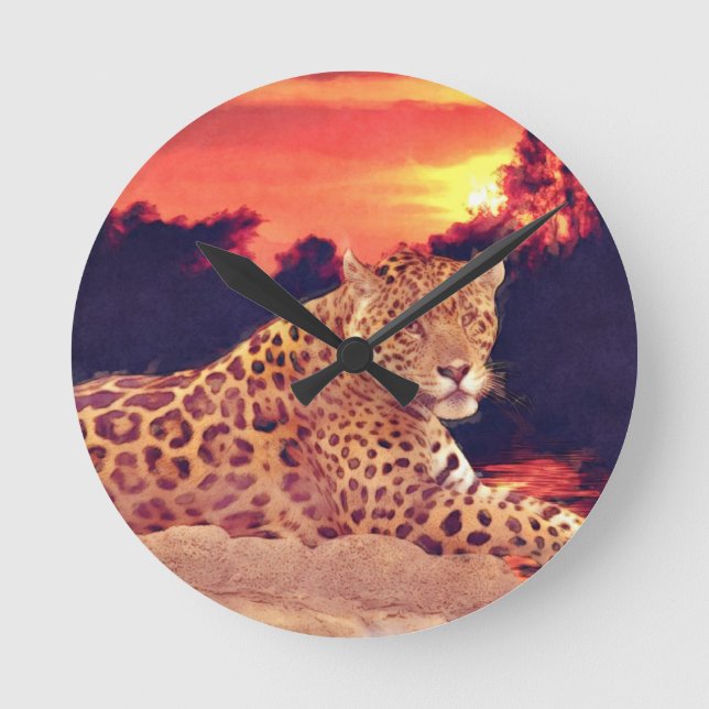 Coola Jaguar vid Tikal Big Cat Wildlife Wall Clock Rund Klocka (Framsida)