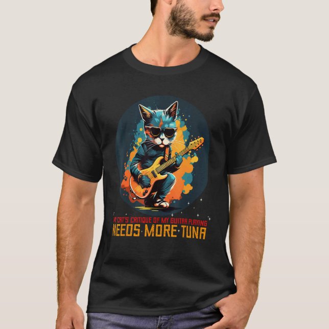 Coola Jamkatt med Rockgitarr för Riff och Melodi L T Shirt (Framsida)