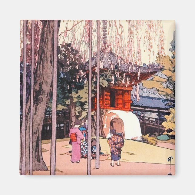 Coola japanese Cherry Träd i Kawagoe Yoshida art Magnet (Framsidan)