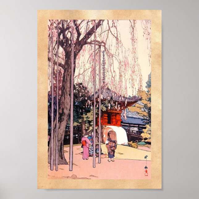 Coola japanese Cherry Träd i Kawagoe Yoshida art Poster (Framsidan)