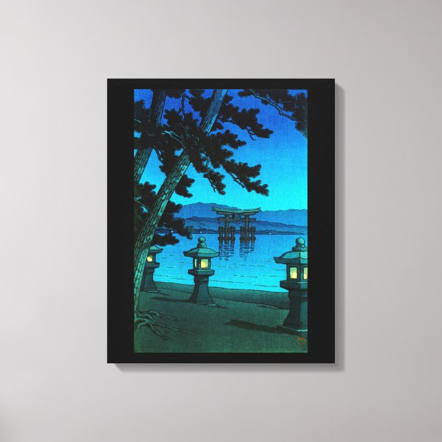 Coola japanese moonlit night grind sea hasui kawas canvastryck (Framsida)
