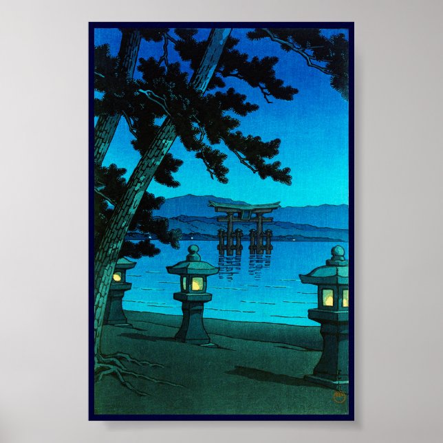 Coola japanese moonlit night grind sea hasui kawas poster (Framsidan)