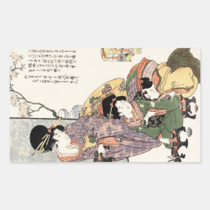 Coola japanese vintage ukiyo-e dam och barn rektangulärt klistermärke