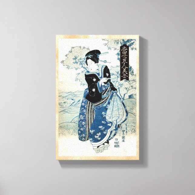 Coola japanese vintage ukiyo-e geisha dam canvastryck (Framsida)