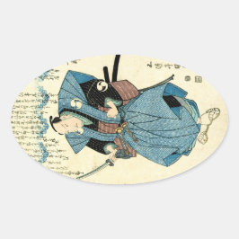 Coola japanese vintage ukiyo-e samurai warrior ovalt klistermärke