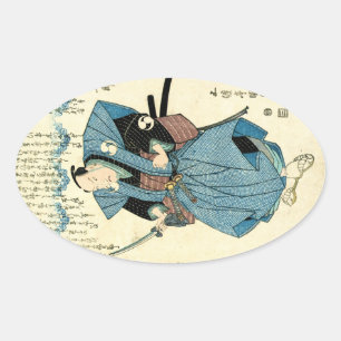 Coola japanese vintage ukiyo-e samurai warrior ovalt klistermärke