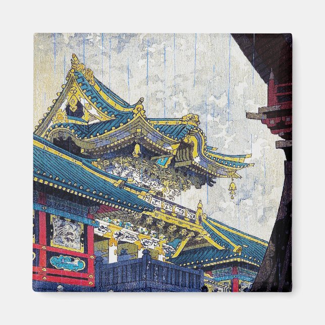 Coola Japansk Shiro Kasamatsu Ancient Shrine art Magnet (Framsidan)