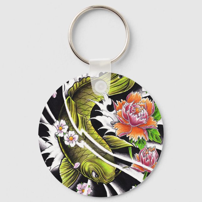 Coola japansk svart bläck, lyckokoj fisk nyckelring (Framsida)