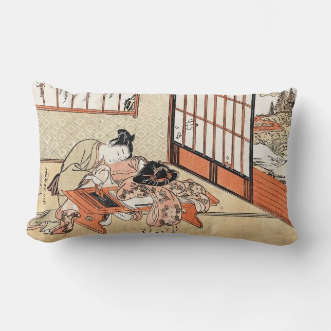 Coola japansk vintage ukiyo-e geisha-rulla lumbarkudde (Framsida)