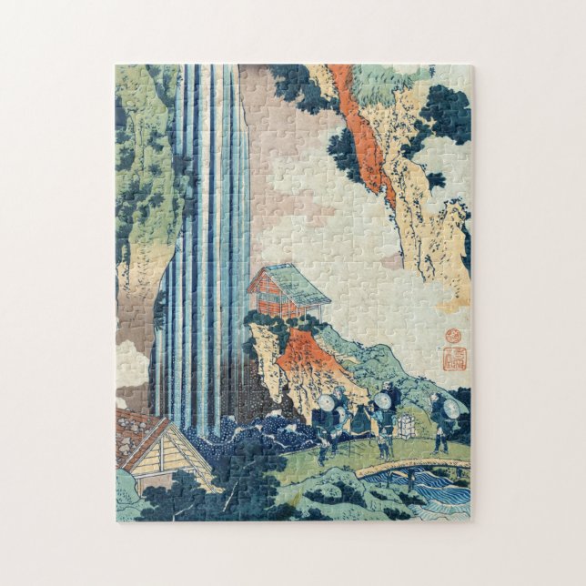 Coola japansk vintage ukiyo-e Hokusai vattenfall Pussel (Vertikal)
