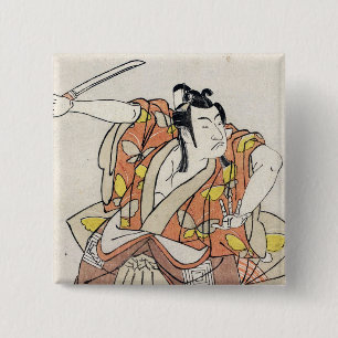 Coola japansk vintage ukiyo-e krigare gammal rulla knapp